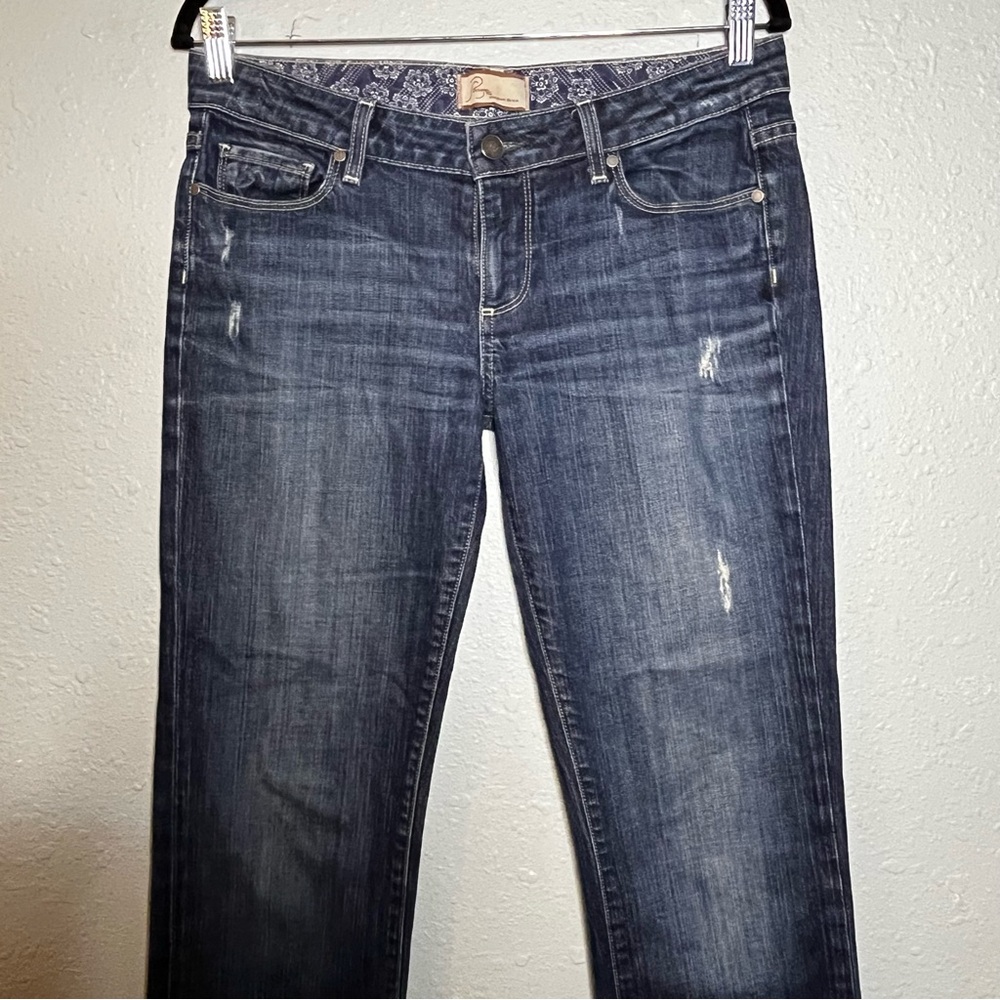 Paige JimmyJimmy Jeans | Slim Straight|Low Rise Distressed | Dark Wash | Size 27 - Picture 3 of 10